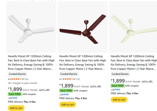Image of Havells Premium Ceiling Fan From ₹1499