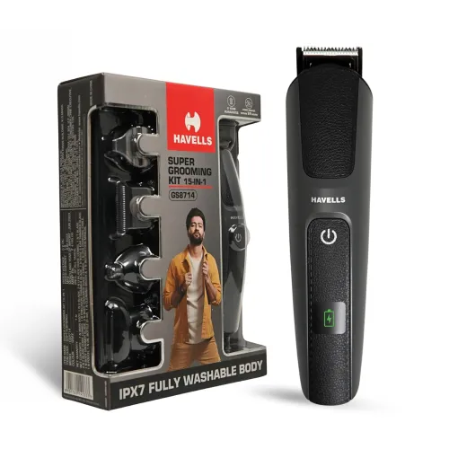 Image of Havells Super Grooming Kit Gs8714,15 In 1,Ipx7 Fully Washable,Full Body Hair Trimmer Groomer For Men,120 Min Of Run Time
