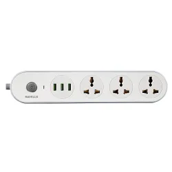 Havells USB Star - 3+1 Extension Board 1.5Mtr Copper 3 Universal Sockets and 3 USB Ports