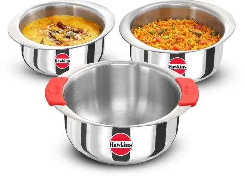 Image of Hawkins Kitchen Gift Pack 2023 (23SGP) 1.5 Litre, 2 Litre, 2.5 Litre Patila, Tope Induction Bottom Cookware Set (Triply,