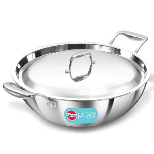 Image of Hawkins Pro 6 Litre Deep-Fry Pan, Triply Stainless Steel Kadhai with Stainless Steel Handles and Stainless Steel Lid, Si