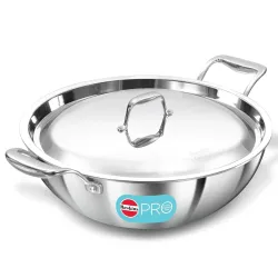 Hawkins Pro 6 Litre Deep-Fry Pan, Triply Stainless Steel Kadhai with Stainless Steel Handles and Stainless Steel Lid, Si