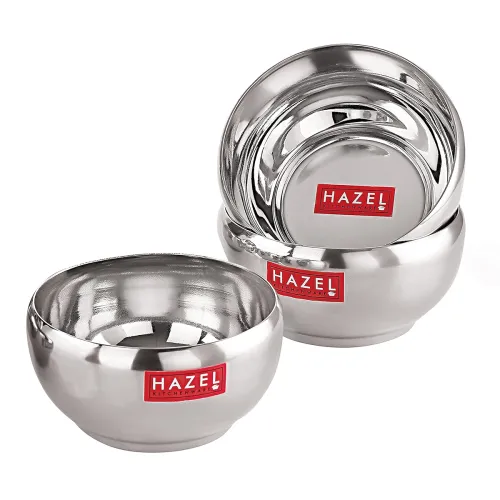 Image of HAZEL Stainless Steel Serving Bowl Set of 3 (300 ml each, Silver)