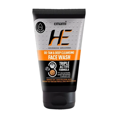 Image of HE De-Tan & Refreshing Cleanser for Men with Charcoal, Prevents Pimple Face Wash (100 ml)