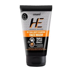 HE De-Tan & Refreshing Cleanser for Men with Charcoal, Prevents Pimple Face Wash (100 ml)