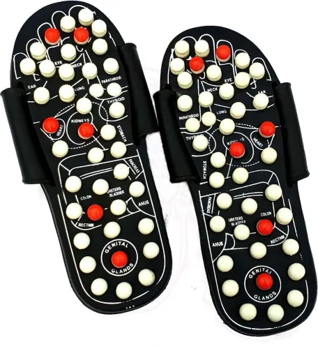 Image of Health Raksha Acupressure Therapy Foot Relaxing /Yoga Fitness Massage / Reflexology /Acupoint Men Slides (Black , 9)