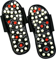 Health Raksha Acupressure Therapy Foot Relaxing /Yoga Fitness Massage / Reflexology /Acupoint Men Slides (Black , 9)