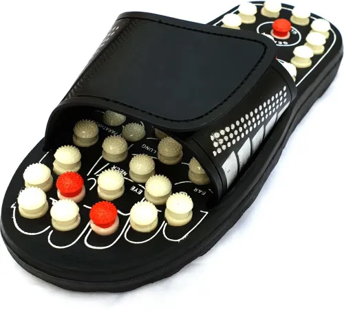 Image of Health Raksha Acupressure Therapy Foot Relaxing/Yoga Fitness Massage/ Reflexology /Acupoint Men Slides (Black , 9)