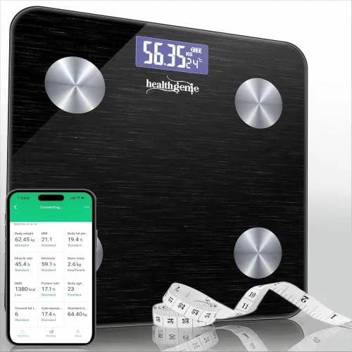 Image of Healthgenie Advanced BMI Weight Machine, Body Fat Analyzer With Smart Circut For Longer Battery, Sync With App, 18 Body 