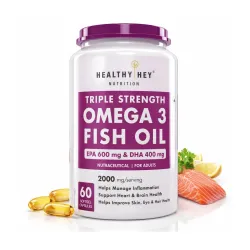 HealthyHey Nutrition Fish Oil Capsules Omega 3 60 Softgels