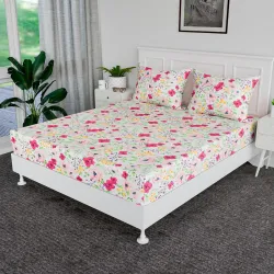Heart Home Pink Floral Cotton Double Bedsheet