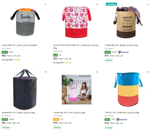 Image of Heart Home Laundry Baskets Starting at ₹60