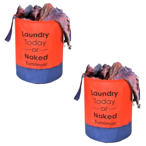 Image of Heart Home Pack of 2 Foldable Laundry Basket for Clothes | Non Woven Round Laundry Basket | 