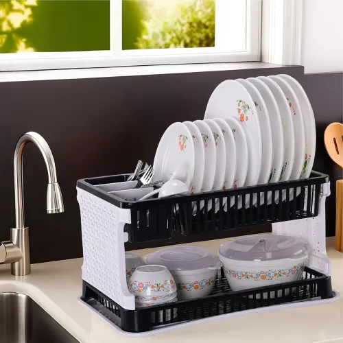 Image of Heart Home Plastic 2-Tier Dish Drying Rack