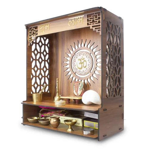 Image of Heartily PAVITR Wooden Pooja Mandir Wall Mounted LED Light 18-Inch