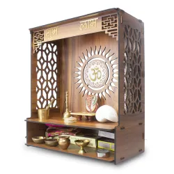 Heartily PAVITR Wooden Pooja Mandir Wall Mounted LED Light 18-Inch