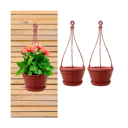 Image of Heavy Duty 8 Inch Plastic Decorative Hanging Flower Pots