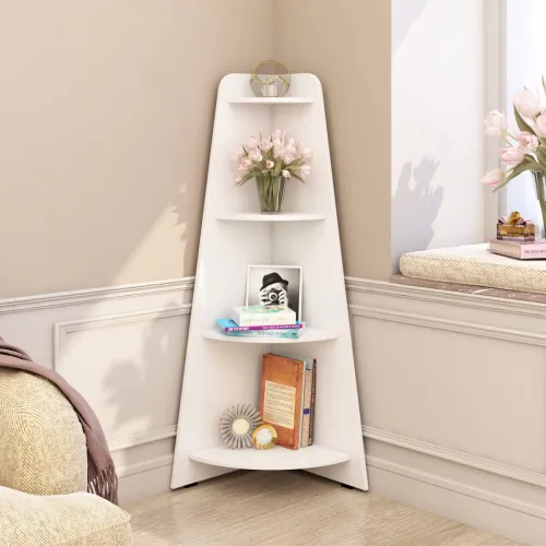 Image of Helios Reynan Mafra Corner Shelf – White (4‑Tier)