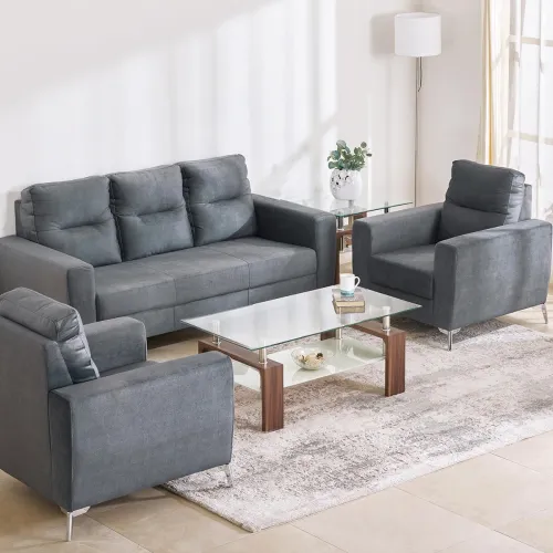 Image of Helios Vive Fabric 3+1+1 Seater Sofa Set - Grey