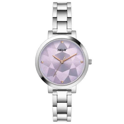 Image of Helix by Timex Analog Watch for Women with Purple Round Dial & Silver Stainless Steel Bracelet Band Water Resistant Wome