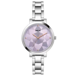 Helix by Timex Analog Watch for Women with Purple Round Dial & Silver Stainless Steel Bracelet Band Water Resistant Wome