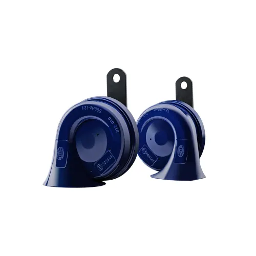 Image of Hella 012010801 blue trumpet horn kit 400/500 hz (universal fit) For cars