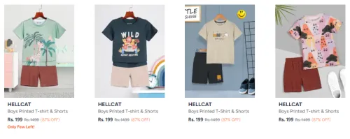 Image of Hellcat Boys T-Shirt With Shorts at ₹199