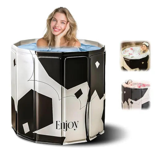 Image of Helteko Foldable Insulated Bath Tub For Adults Black Flower
