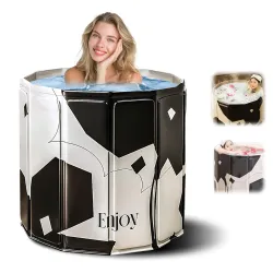 Helteko Foldable Insulated Bath Tub For Adults Black Flower
