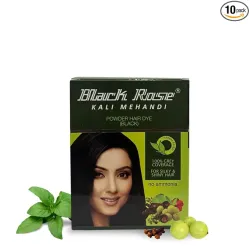 Henna Black Rose Kali Mehandi Hair Dye Powder for Men & Women, Natural-Looking Black Color, (Pack of 10 Sachets)
