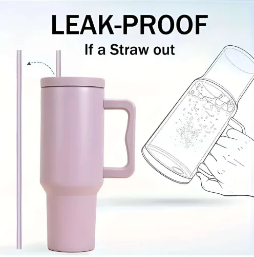 Image of HENVE Steel Tumbler with Handle and Straw, Lid Vacuum Travel Cup, Drinks Cold and Hot Stainless Steel Tumbler (1200 ml)