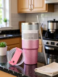 HENVE Steel Tumbler with Handle and Straw, Lid Vacuum Travel Cup
