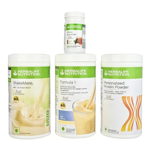 Image of HERBALIFE F1 ROSE KHEER 500g, PROTIEN 400G, AFRESH LEMON FLAVOR 50g, SHAKEMATE VANILLA 500G Energy Drink (Pack of 4)