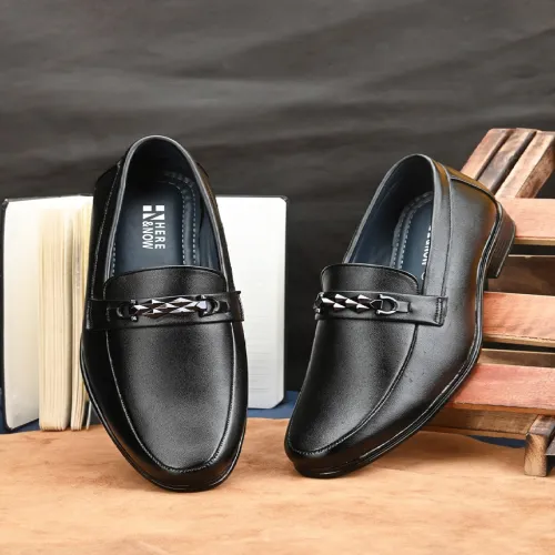 Image of HERE&NOW Men Black Slip On Formal Loafers