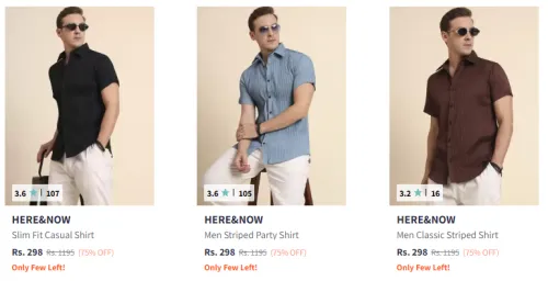 Image of HERE&NOW Men Classic Casual Shirt Starting at ₹298