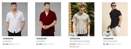 Image of HERE&NOW Men Standard Casual Shirt Starting at ₹289