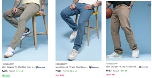 Image of HERE & NOW Men's Jeans upto 81% Discount