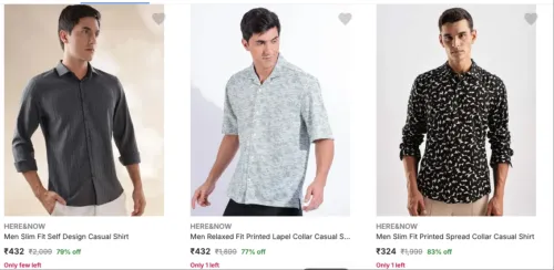 Image of HERE&NOW Men's Shirts upto 83% discount 