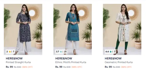 Image of HERE&NOW Women Kurti Flat @ ₹99