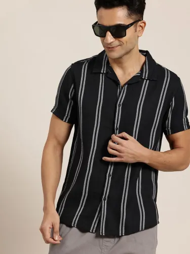 Image of HERE&NOW Men Slim Fit Striped Casual Shirt