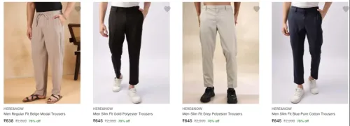 Image of Here & Now Men's Trousers upto 78% Discount