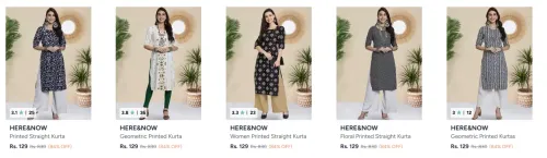 Image of Here And Now Women's Kurtas at minimum 84% Discount