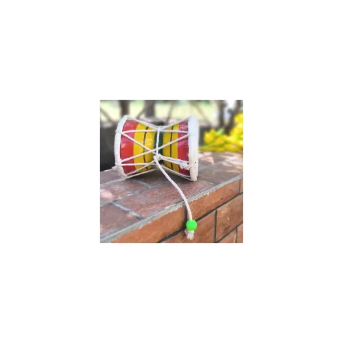 Image of HICKORY Handmade Damru - Traditional Indian Hand Percussion Musical Instrument for Pooja, Home Decor & Kids Toys