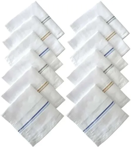 Image of higadget Mens 100% Cotton Striped (XXL) [White"] Handkerchief (Pack of 12)