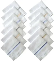higadget Mens 100% Cotton Striped (XXL) [White] Handkerchief (Pack of 12)