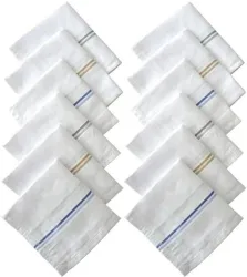 higadget Mens 100% Cotton Striped (XXL) [White] Handkerchief (Pack of 12)