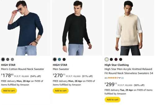 Image of HIGH STAR Men's Cotton Round Neck Sweater Starting Price At @ ₹178