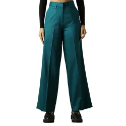 High Star Women High Rise Solid Regular Length Wide Leg Casual Trousers