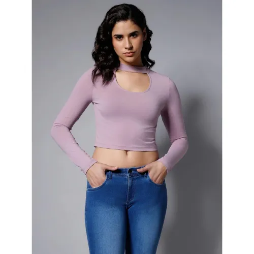 Image of High Star Women's Choker Neck Fitted Full Sleeves Crop Top