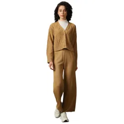 High Star Women Acrylic Knitted Regular fit High-Rise V Neck Full Sleeves Casual Co-ord